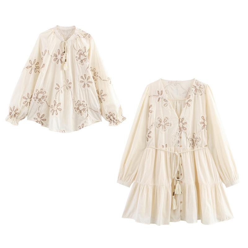 Foreign Trade 2025 New Women's Clothing Floral Embroidery Shirt 8741038 Floral Embroidery Mini Dress 8741037 Foreign Trade 2025 New Women's Clothing Floral Embroidery Shirt 8741038 Floral Embroidery Mini Dress 8741037