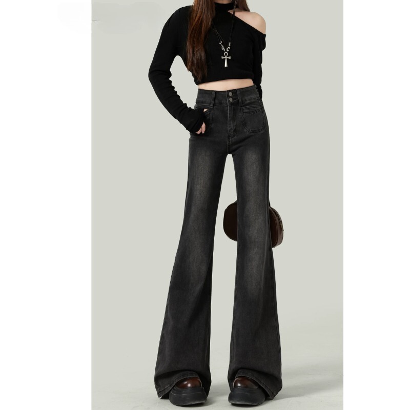 Black and Gray Non-Tight Flared Jeans for Women, 2026 Trendy New Spring and Summer Thin Style Petite Pants Black and Gray Non-Tight Flared Jeans for Women, 2026 Trendy New Spring and Summer Thin Style Petite Pants