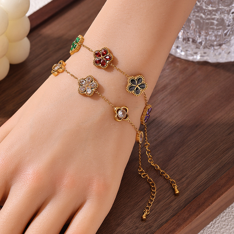 Tina Europa y los Estados Unidos explotaron la moda transfronteriza 18 quilates oro color zircon pulsera de flores ligera de lujo alta sensación de joyería al por mayor