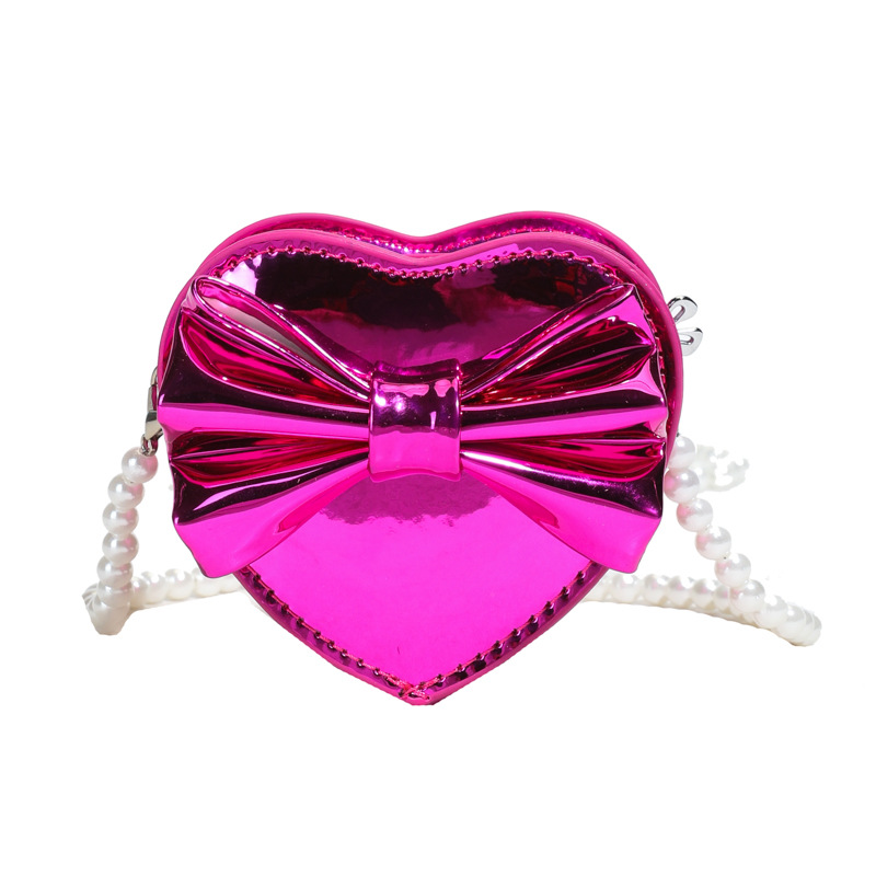Bolso de hombro de niña brillante láser de moda Mini love bowknot bandolera de bebé bolso de cadena de perlas para niños