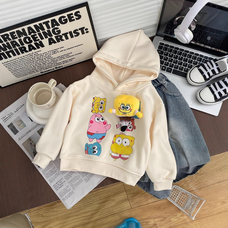 Three-Dimensional Spongebob Kidsren's Autumn and Winter Pure Cotton Hooded Sweatshirt New Baby Cartoon Korean Top for Small and Medium-Sized Kidsren Three-Dimensional Spongebob Kidsren's Autumn and Winter Pure Cotton Hooded Sweatshirt New Baby Cartoon Korean Top for Small and Medium-Sized Kidsren