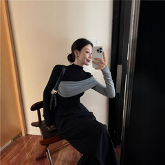 Kumikumiのデザイン感は色の半高襟の長袖tシャツの女性の春の気質にぶつかって身を修める上着をつなぎ合わせます。