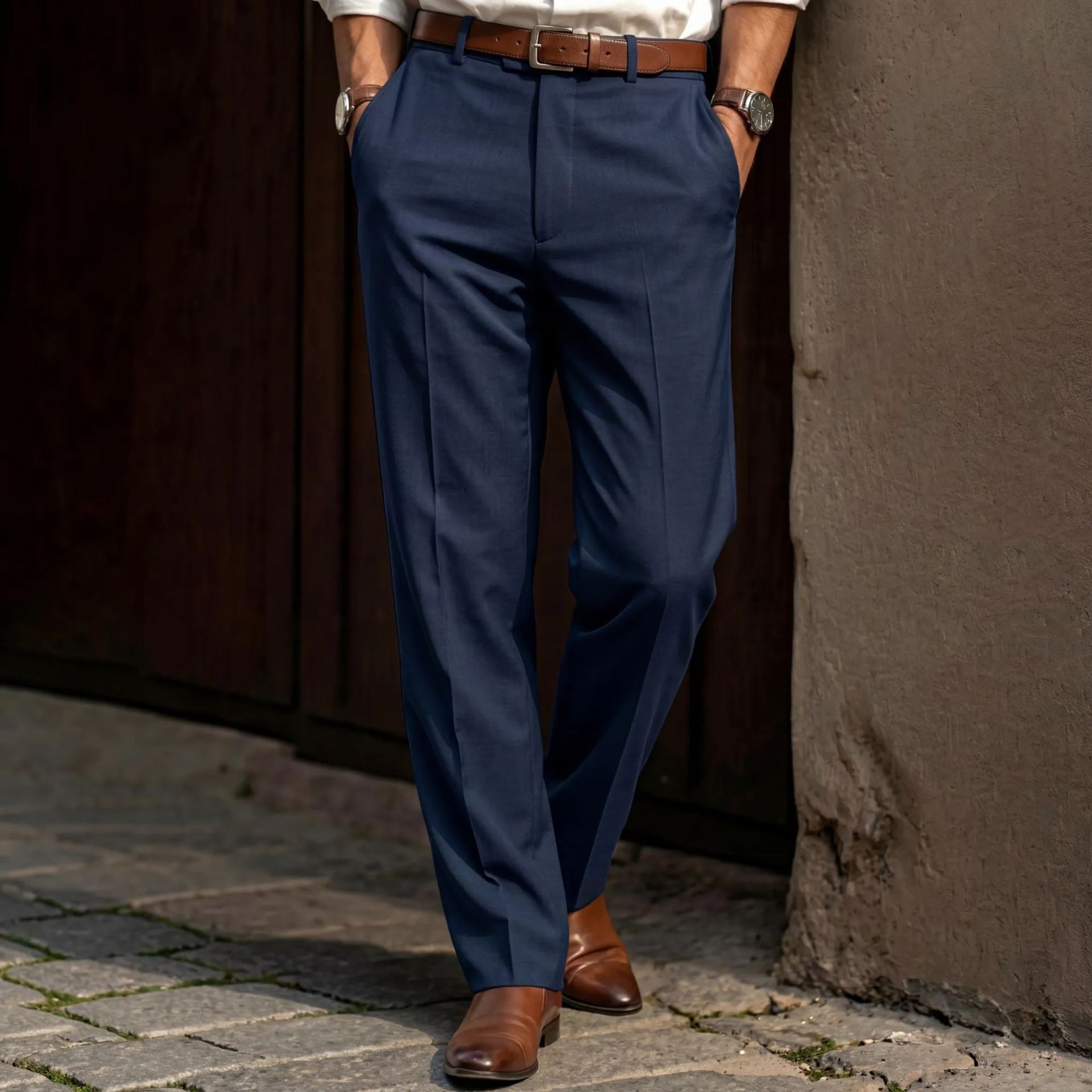 Men's Solid Colour Straight Leg Suit Pants For Business Casual_voghion.com