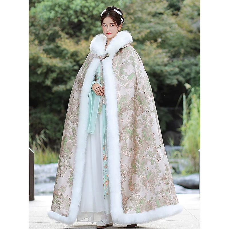 Китайский стиль Hanfu плащ куртка зимний шерстяной шаль плюс плюшевый толстый теплый шерстяной воротник древний стиль длинный плащ женский зимний