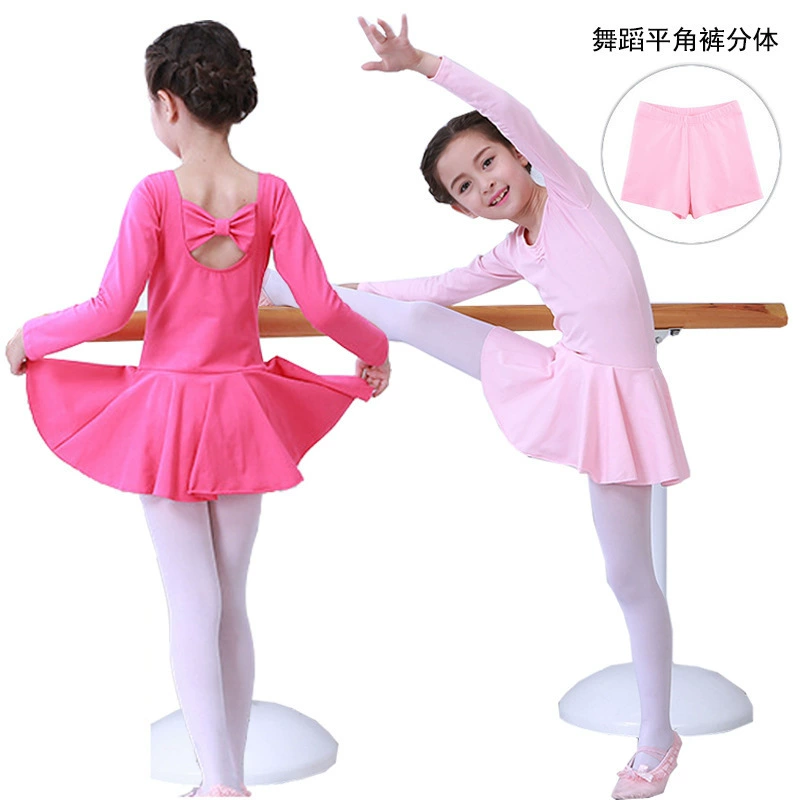 Детская танцевальная одежда Тренировочная одежда Танцевальная юбка с длинными рукавами для девочек Раздельный комплект из двух предметов для танцев с бантом