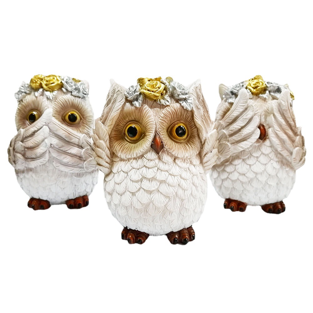  Courtyard Owl Ornaments Garden Resin Small Animals Three Birds Business Gifts