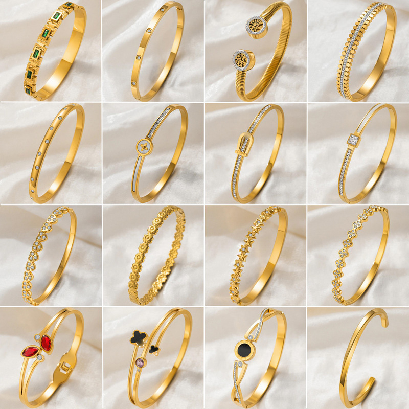 European and American stainless steel bracelet with C-shaped open ring, non-fading clasp bracelet, titanium steel, high-end fashion, European and American cross-border