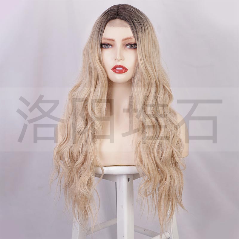 Wig European And American Ladies Wig Front Lace Small Lace Chemical Fiber Long Curly Hair Big Wave Wigs Wig Head Cover display picture 6