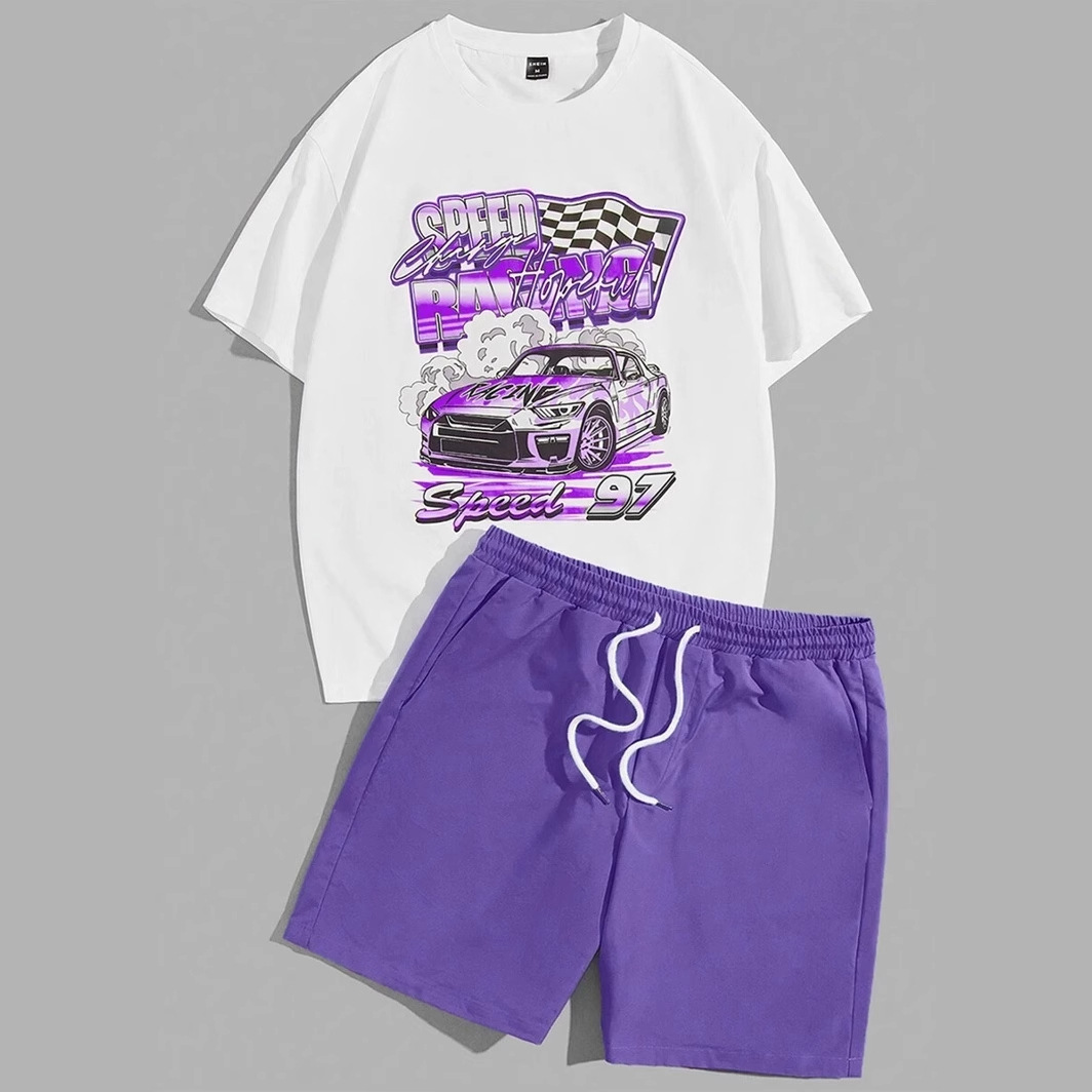 Traje de hombre Camiseta Traje de hombre Cuello redondo Pantalones cortos con cordón de manga corta Carreras Junior Graffiti Impresión digital 3D
