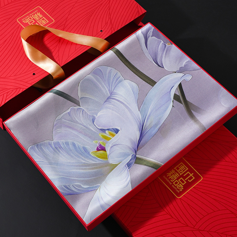 Chinese Style Silk Scarf For Women, Gift For Elders/Mothers, Hangzhou Silk 100% High-End Pure Silk Scarf, Purple Qipao Shawl - Thumbnail 2