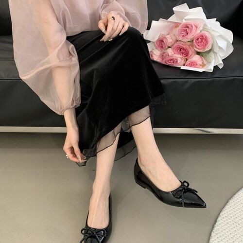 One-piece spike-toe single shoe 2024 new style temperament French insole height flat shoes shallow mouth women's butterfly knot gentle shoes