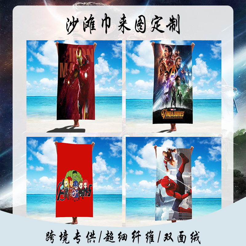 Foreign trade Marvel character adult swimming towel microfiber absorbent beach towel bath towel factory direct sales