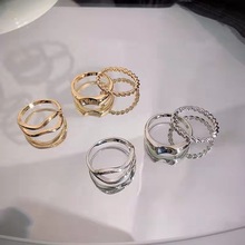 冷淡風戒指3只裝~套裝組合小眾設計感ins韓國金屬指環女食指戒潮