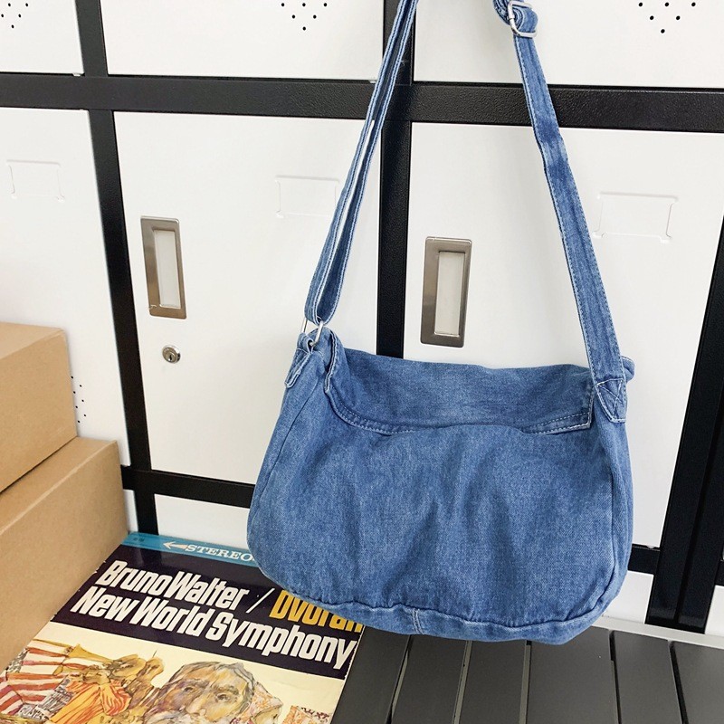 Nueva tendencia retro estilo de Hong Kong ins bolso de hombro mensajero de mezclilla de gran capacidad bolso de lona de todo fósforo simple