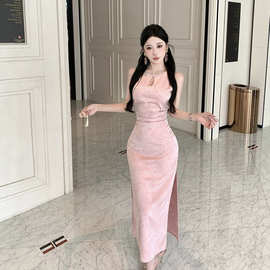 东南亚跨境外贸女装温柔气质甜美裙子修身显瘦长款高端礼服连衣裙