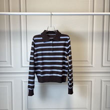 2025冬季新款女装百搭POLO领条纹针织衫休闲套头毛衣5H1930491