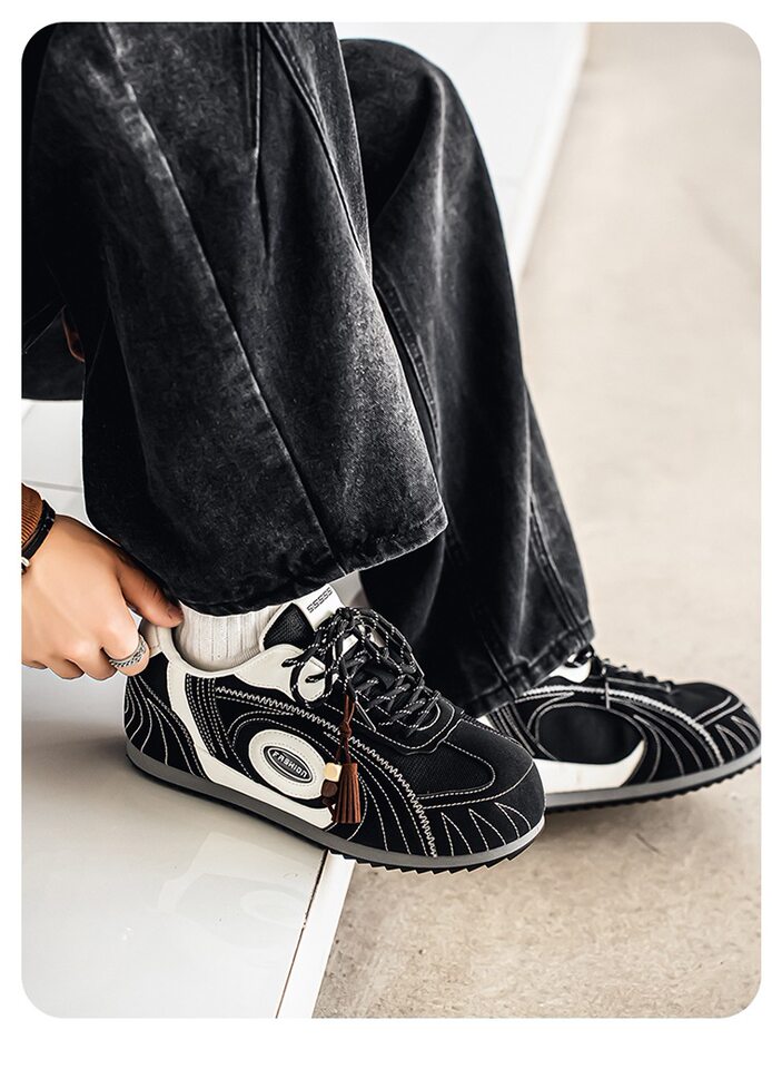 Giày sneaker nam da tổng hợp cổ thấp đế phẳng, kiểu giày tập luyện thể thao — Màu xanh da trời, màu nâu, đen chi tiết 14