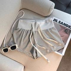 インスタイルドーパミンストライプスポーツショーツ女性の夏薄いアウタールーズカジュアル巾着ワイドレッグホットパンツ