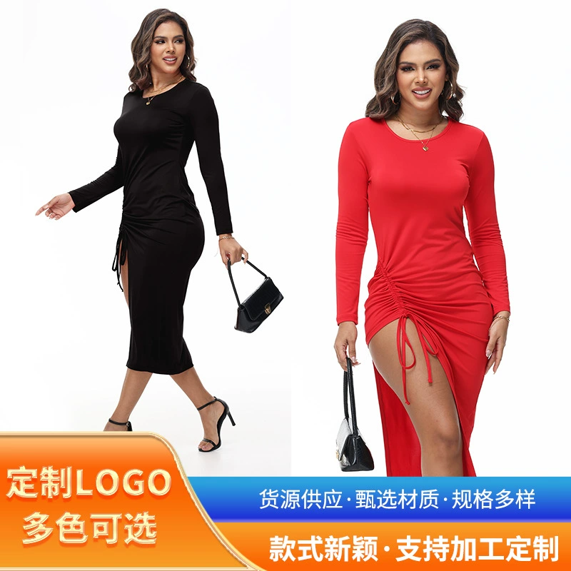 Трансграничная новая европейская и американская женская горячая девушка тонкая и тонкая с круглым вырезом с длинными рукавами.