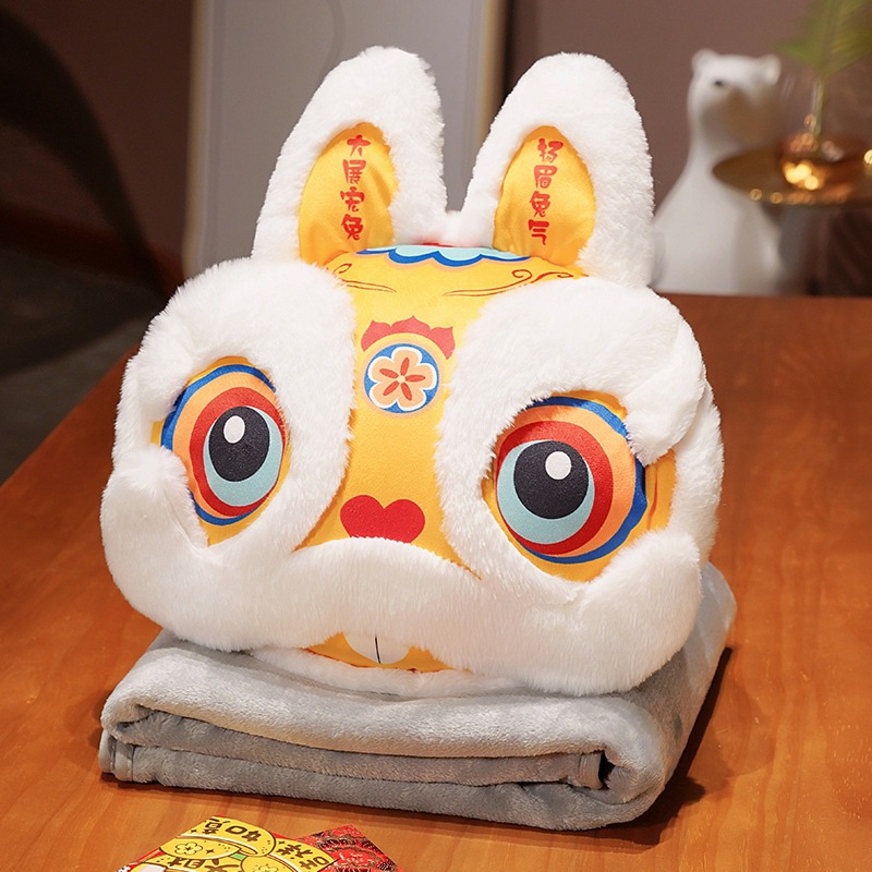 Guochao conejo almohada edredón de doble uso mascota Oficina siesta almohada manta tres en uno sofá cojín