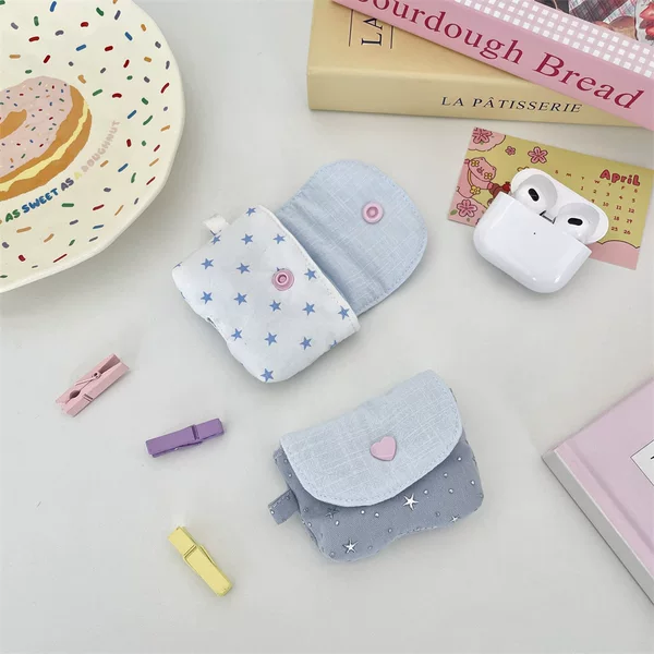 2026 Autumn New Fabric Earphone Bag with Snap Closure, Key Bag, Portable Lipstick Storage Bag, Small Storage Pouch