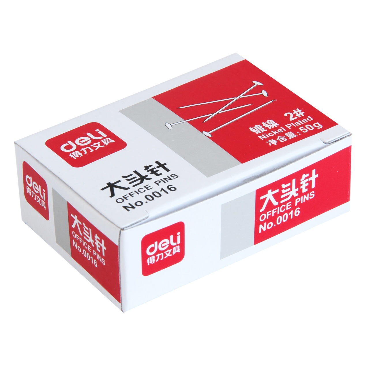 Alfileres de Cabeza Grande Deli 0016/0019, Suministros de Oficina en Caja, Alfileres de Fijación, Alfileres Rectos de 25 mm, Alfileres de Cabeza Grande, 50 Piezas/Caja