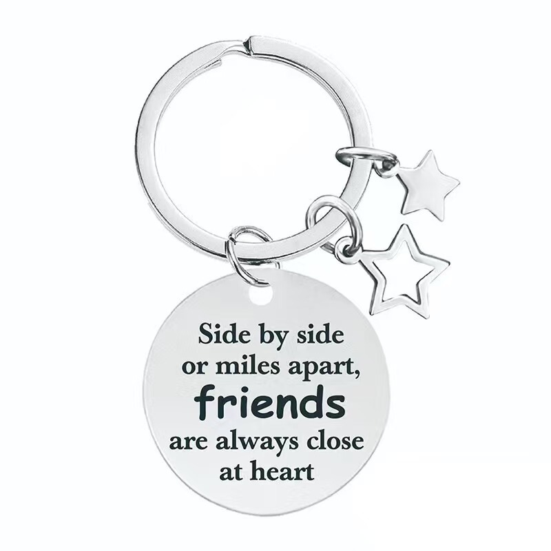 Cross-Border Stainless Steel Five-Pointed Star Keychain, a Christmas, Birthday, or Graduation Gift for Female Friends to Commemorate Friendship
