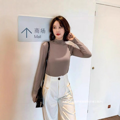 秋冬新作9色ハーフタートルネックマスクボトリングシャツ女性用、肌に優しいヌード感、高弾性スリム長袖トップス、女性用Tシャツ