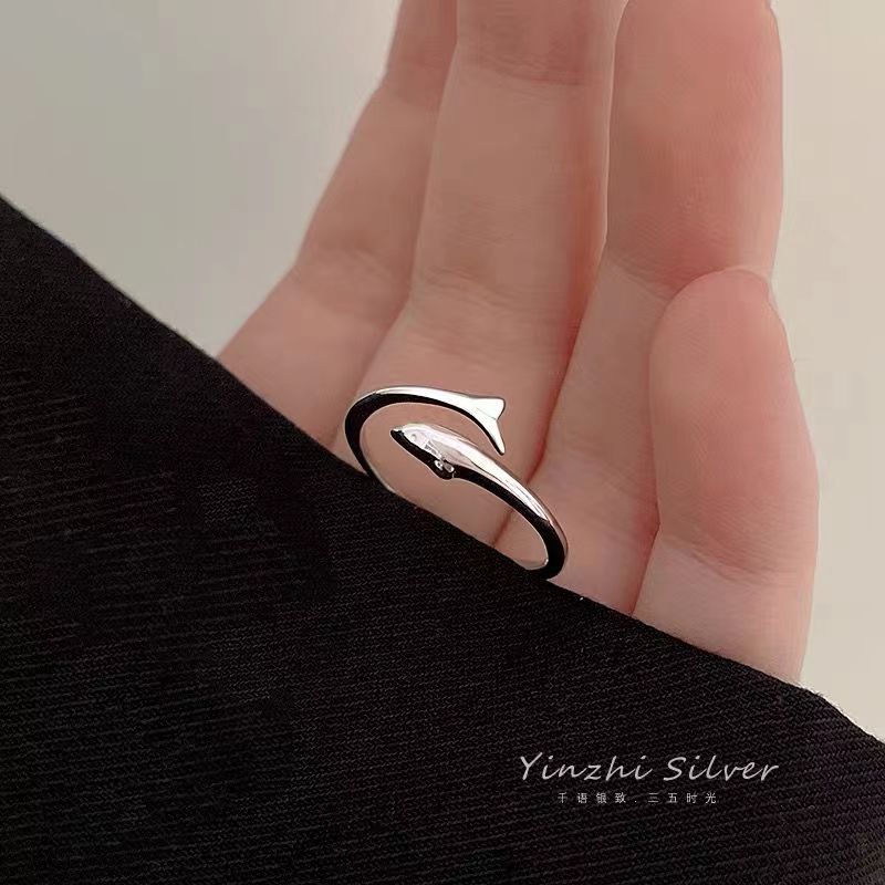 海豚戒指女轻奢小众2023年新款潮开口素圈设计感高级感食指银指环