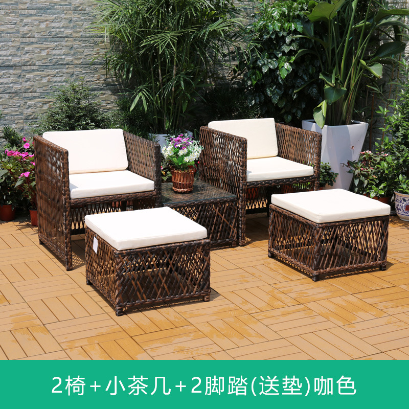 Silla de mimbre al aire libre combinación terraza de ocio balcón silla de ratán patio al aire libre mesa y silla con respaldo impermeable y protector solar