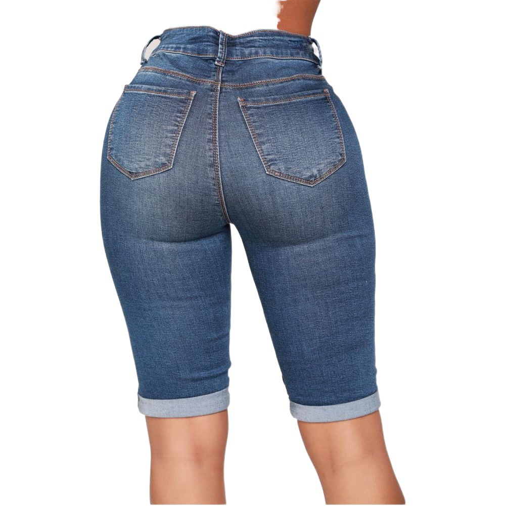 Amazon 2022 nueva Europa y América motocicleta elástico de alta cintura azul clásico Denim medio pantalones vaqueros las mujeres