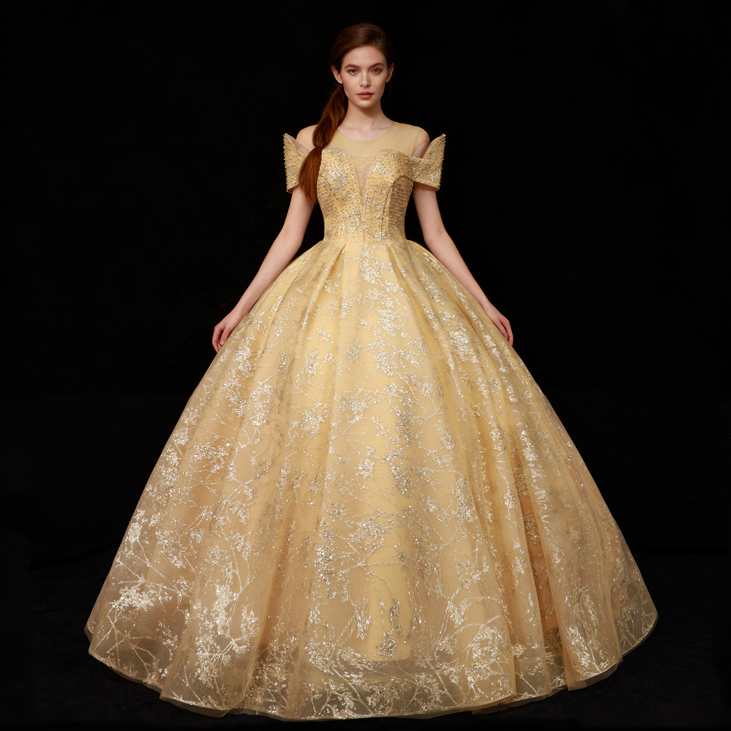 Cross-Border Wedding Dresses 2026 Palace Fantasy Golden European and American Ball Gown Puffy Skirt Foreign Trade Art Exam Stage Performance Costumes