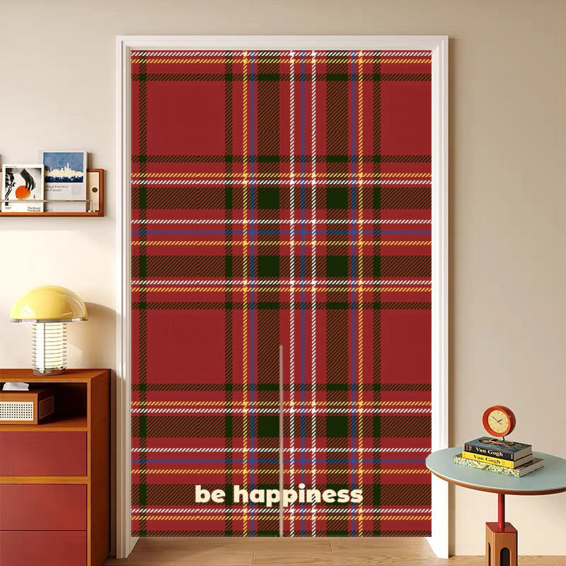 Simple Plaid Bedroom and Living Room Half Curtain, No-Drill Magnetic Luxury Toilet Privacy Curtain