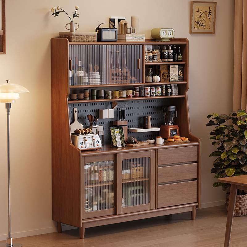 Solid Wood Sideboard Against the Wall Integrated High Cabinet Storage Rack Simple Modern Kitchen Japanese Style Home Storage Tea Cabinet