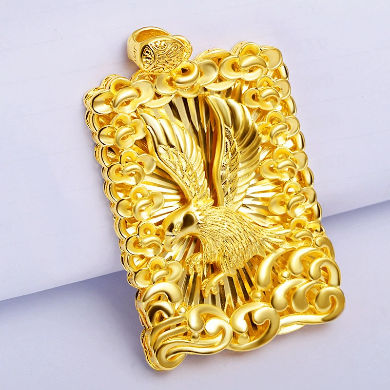 Мужской кулон-подвеска "Большие крылья феникса", позолоченная латунь, цепочка на ключицу, оптом