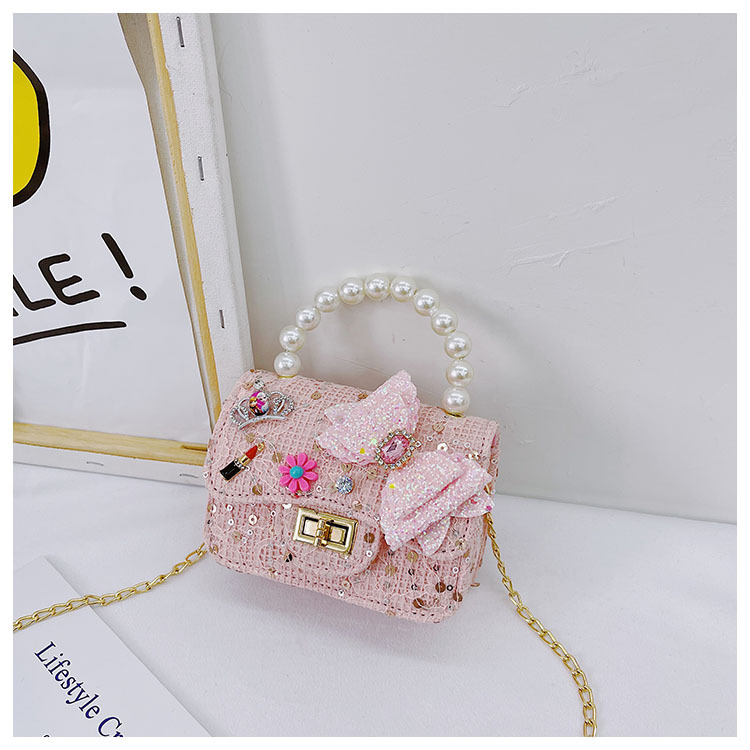 Girl'S Cloth Flower Bow Knot Cute Sequins Pearls Square Lock Clasp Crossbody Bag display picture 63