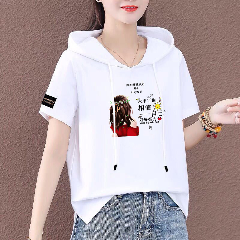 2026 Summer Style Plus Size Short-Sleeve Hooded Sweatshirt, Korean Style, Loose Fit, Thin, Short-Sleeve Casual Versatile Top