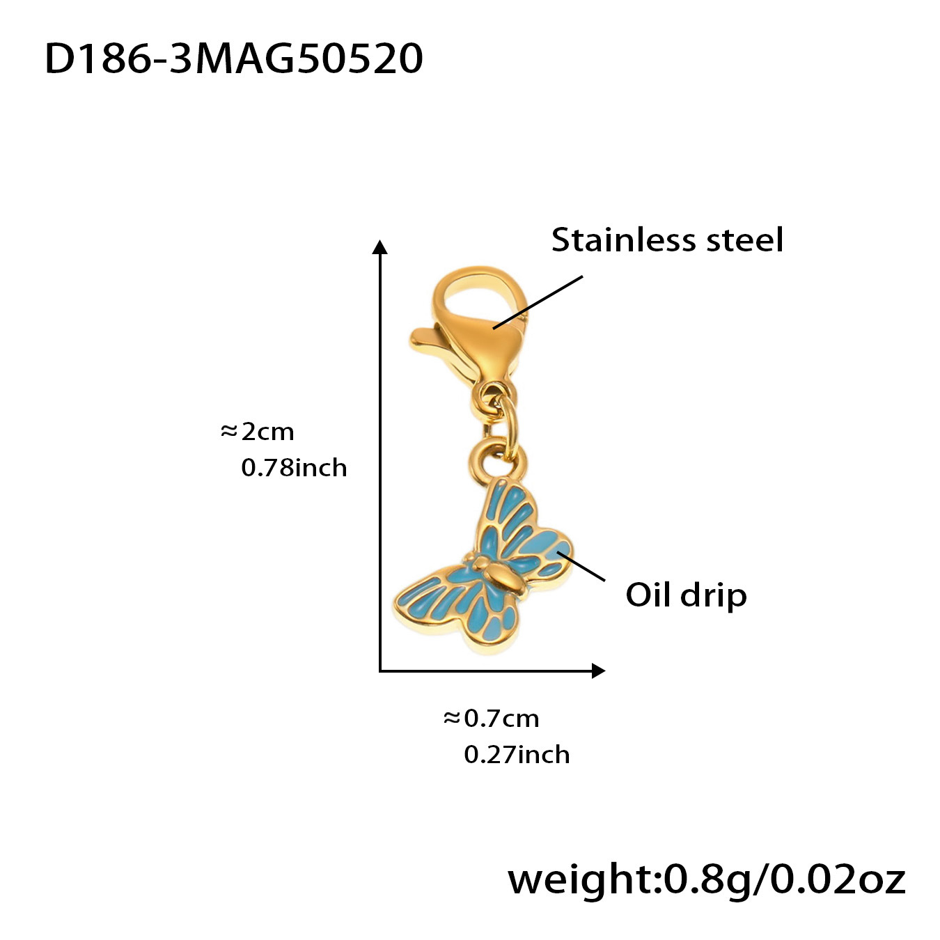D186-3 황금 나비 에나멜 펜던트 2개