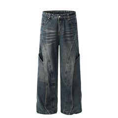G6668アメリカレトロ2025男女高級感重ポンド不規則デザイン男性式ゆるいストレートジーンズ