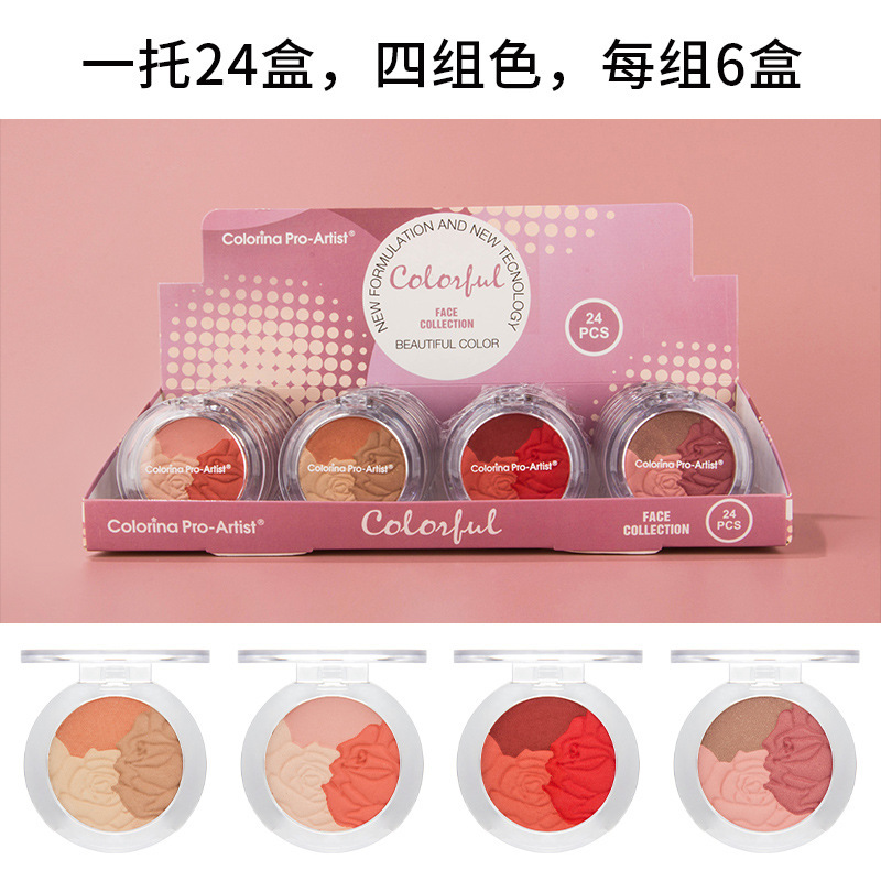 Maquillaje gradiente en relieve rubor transfronterizo perlado colorete mate en polvo bandeja de rubor cosméticos de belleza al por mayor