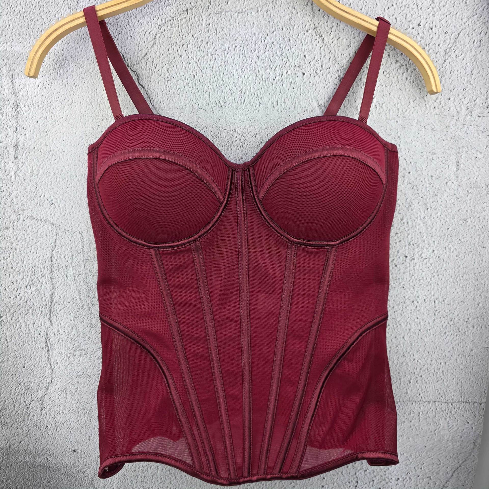 Top de Tirantes con Corsé de Malla Transparente y Varillas para Mujer image 10