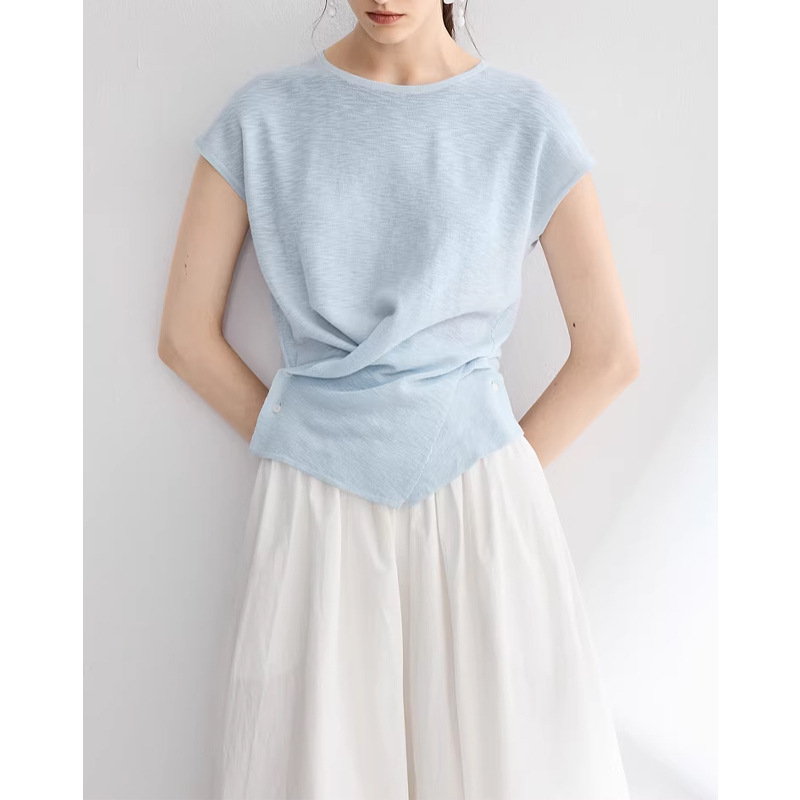 Vòng cổ nữ dây mảnh thiết kế đan ngắn phong cách vintage — xanh lam, màu trắng chi tiết 3