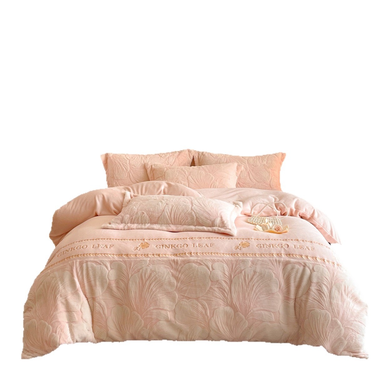 Clase A de lujo ligero de invierno para madres y bebés, leche caliente y gruesa, cuatro piezas de brida de coral, tres piezas de peluche