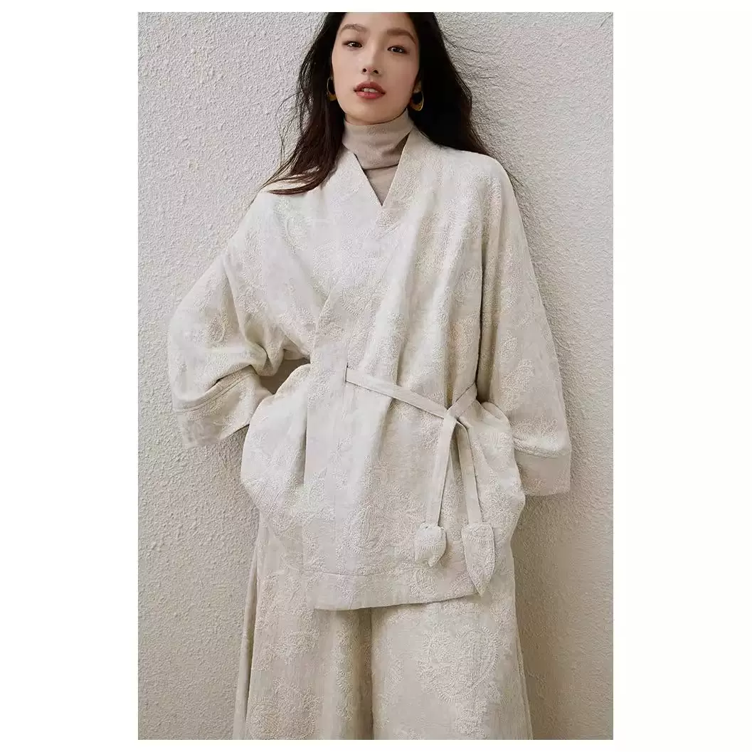 提花棉麻复古新中式上衣女短风衣外套女款 春季休闲上衣A1032