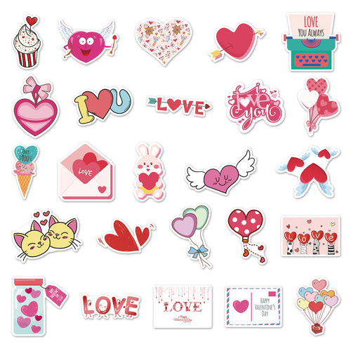 100 sweet Valentine's Day ins style personalized cartoon graffiti stickers laptop suitcase stationery stickers