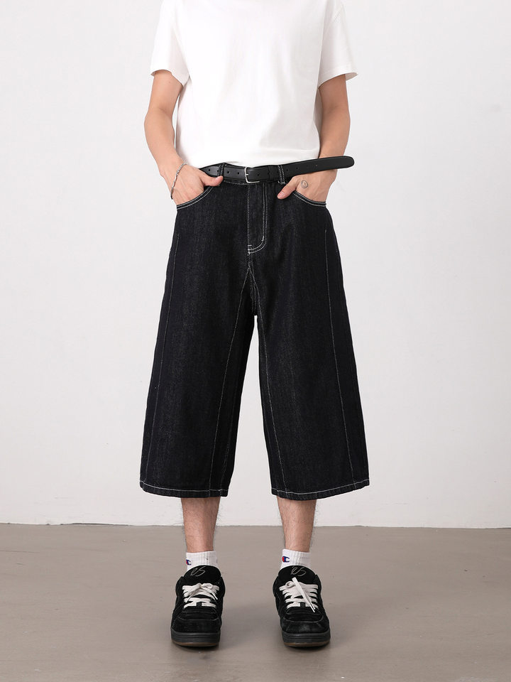 Quần jean short nam 7/10 dáng rộng suông phong cách denim cổ điển — Màu xanh da trời