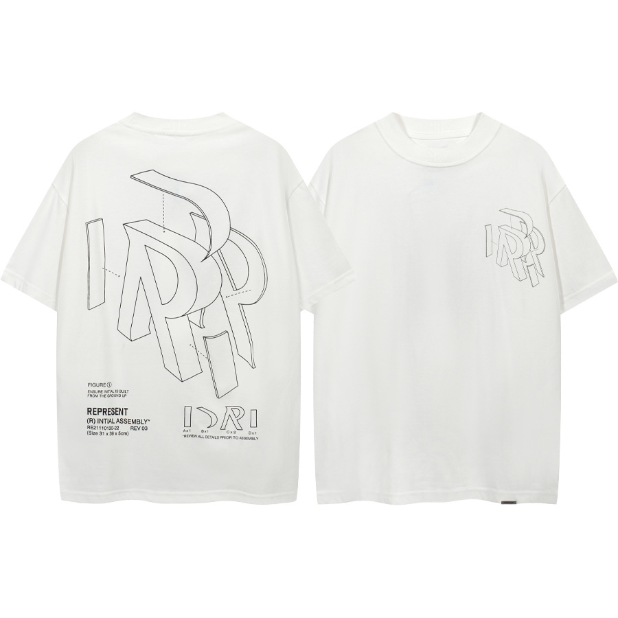 La marca de moda transfronteriza representa la impresión del eslogan del logotipo de la letra hueca deconstruida de los hombres camiseta casual de manga corta suelta