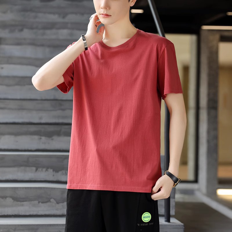 新疆長絨綿純綿半袖男性夏の新型男性服ゆるいカジュアル純色重ポンド上服tシャツ|undefined