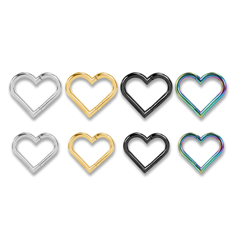 Rose Gold Heart Nose Ring 316L Stainless Steel Hoop 1.2mmx10mm Nose Piercing Jewelry detail image 12