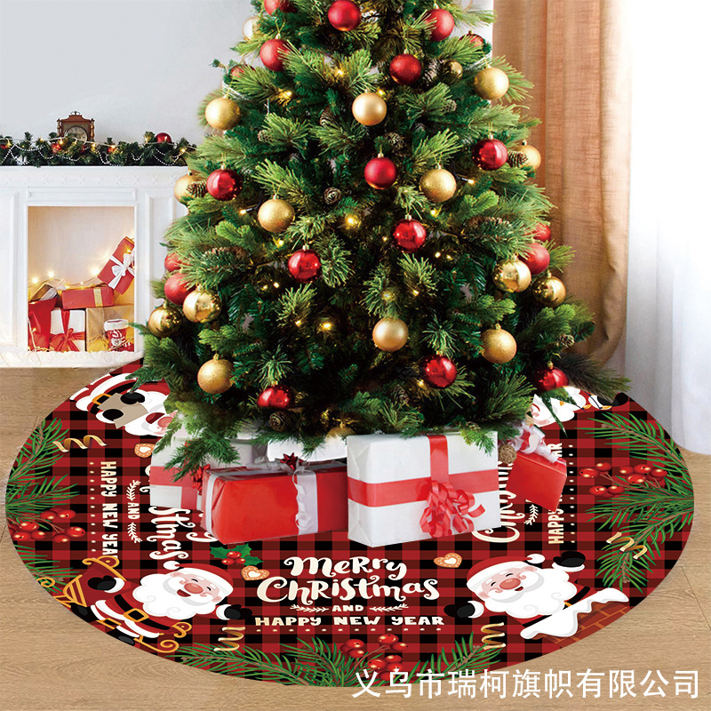 Amazon's new cross-border Christmas holiday decoration red and green plaid printed floor mat Christmas tree skirt base tree wrap